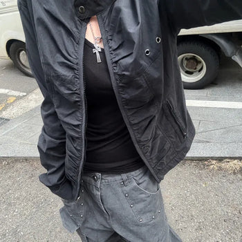[Highly Praised Reviews/Handsome and Pretty🐈‍⬛] Jeno Chic Hip Slim Shirred Biker Jacket