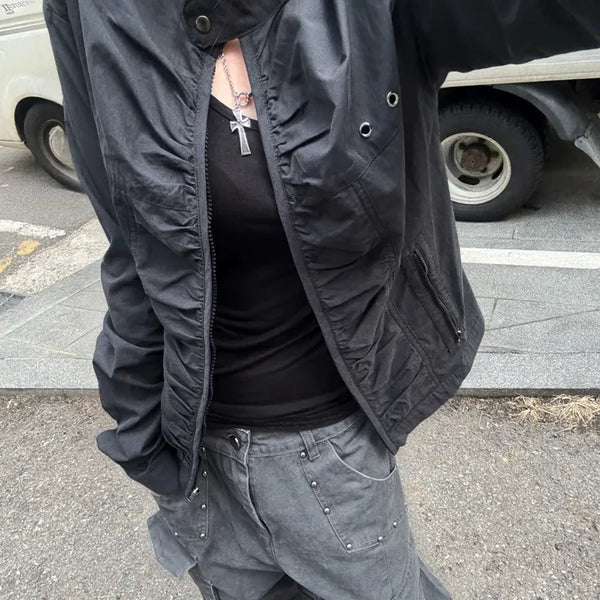 [Highly Praised Reviews/Handsome and Pretty🐈‍⬛] Jeno Chic Hip Slim Shirred Biker Jacket