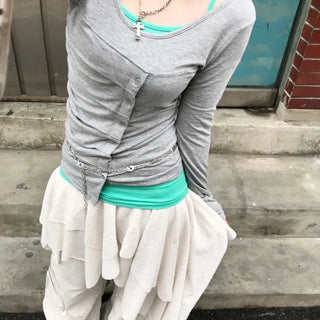 [Layered] Ricotta Asymmetrical Shirred Button Tee (2 colors)