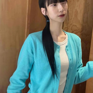 Loose Fit Round Neck Button Short Knit Cardigan
