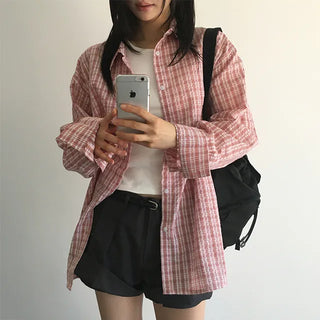 Berrymu Loose Fit Check Long Sleeve Shirt