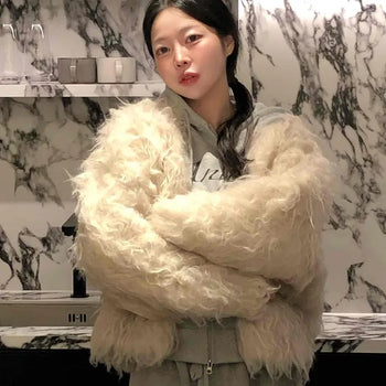 Oversized V-Neck Short Fur Jacket