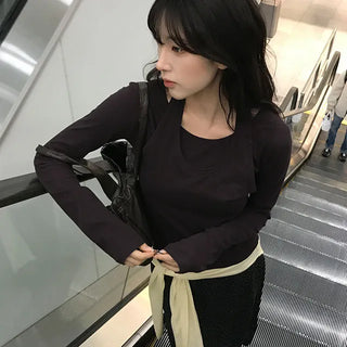 루로 레이어드 홀터 긴팔 티셔츠