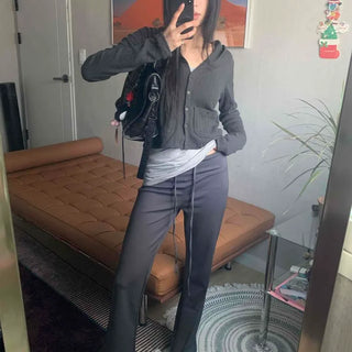 High-Waisted Drawstring Semi-Bootcut Training Pants