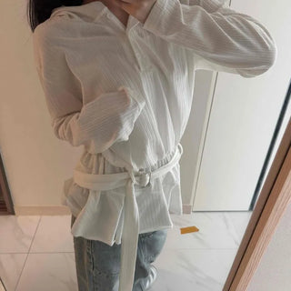 Loose-fit Hooded Waist Shirred Buckle Belt Knit Mini Dress
