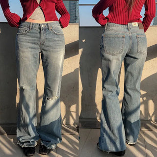 Hens Damaged Raw Denim Bootcut Pants