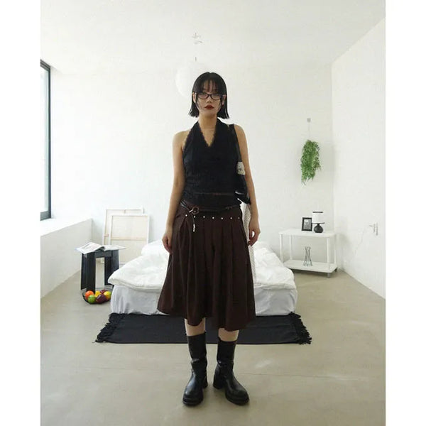 Studded Pleated Midi Skirt