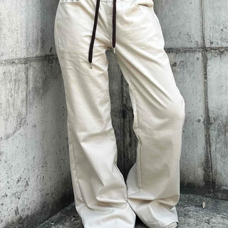 Two-tone Elastic Front Pocket Flap Back Pocket Wide Straight Long Pants
