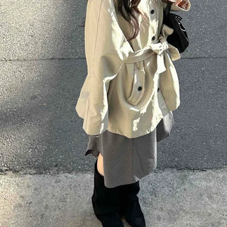 Loose Fit Back Slit Contrast Sleeve Trench Jacket