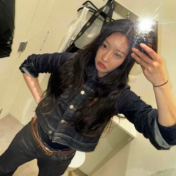Short Double Pocket Shirt Collar Denim Jacket