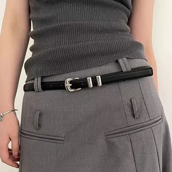 Daily Slim Silver Buckle Belt / Minimal Basic Point Leather Belt