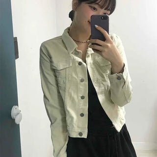 Loose Fit Flap Pocket Shirt Collar Corduroy Short Jacket