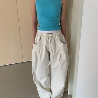 Oka Wide Double-pleated Elastic Pants