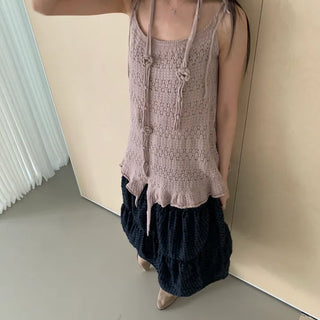 Flower Knit Sleeveless Top & Muffler Set