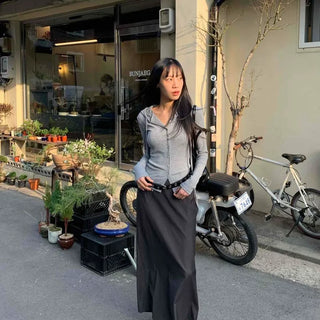 Back Slit Pocket Straight Long Skirt