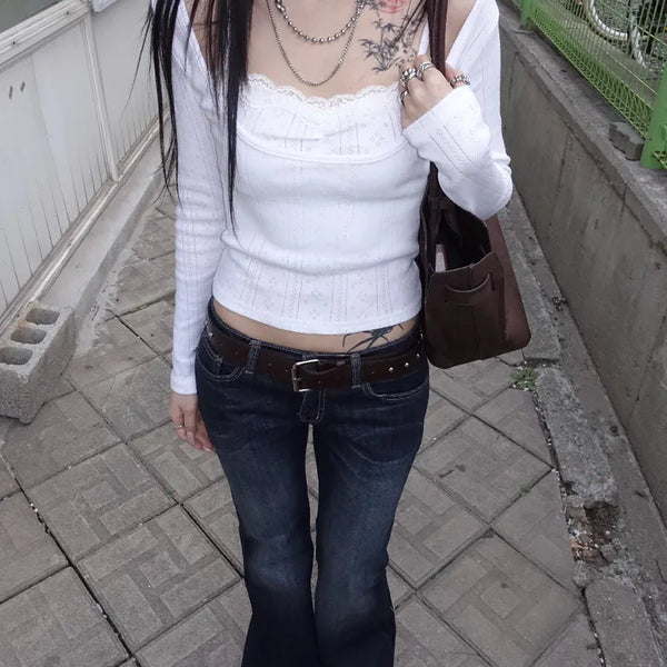 FLORAL LACE Sleeveless Layered Long Sleeve T-shirt 2CO