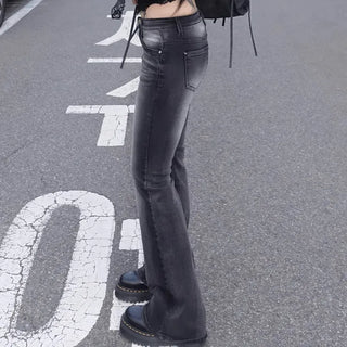 Brushed Black Low-Rise Bootcut Jeans