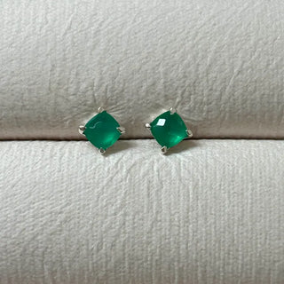 Diamond-Cut Natural Stone Silver Earrings
