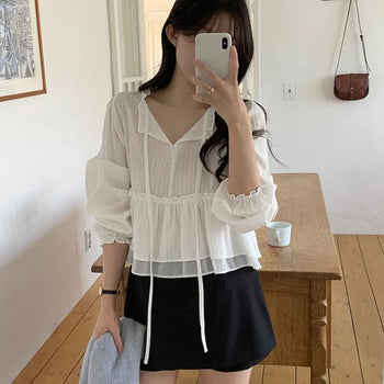 Tie Strap Lace Frill Blouse