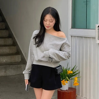 Verum Asymmetrical Off-Shoulder Loose Fit Sweatshirt
