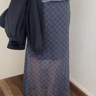 Close chiffon check long skirt