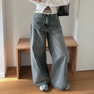 Bank Wash Wide Denim Pants