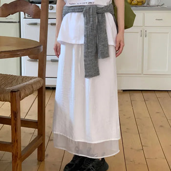 See-through Layered Elastic Long Skirt