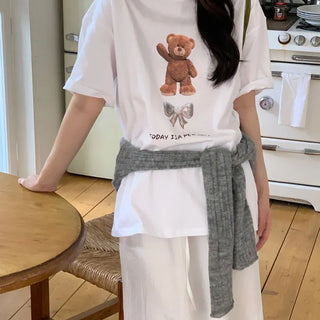 Bear Print Oversized Short Sleeve T-shirt
