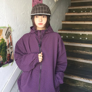 [UNISEX] Check Hooded Windbreaker
