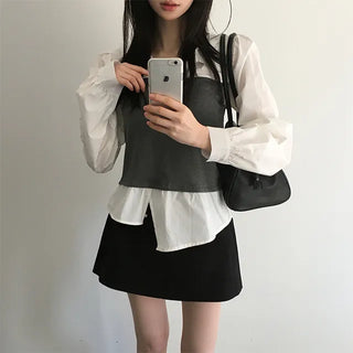 Ribblet One-piece Top Layered Shirt