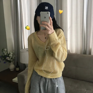 [Pretty Color..] Butter Alpaca See-through Spring/Summer Loose Fit V-Neck Knit