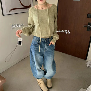 [Cinched Waist] Alpha Strap Boat Neck Spring Knit