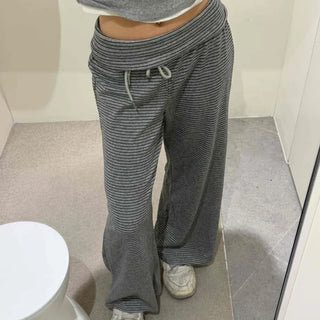 Waist Tie Stripe Back Pocket Semi-Wide Straight Training Pants