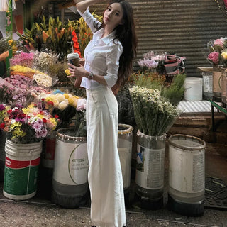 Eyelet 3/4 Sleeve Crop Shirt