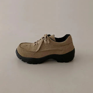 Platform Sneakers Vintage Athletic Shoes Suede Lace-up Trekking Shoes Platform Height-Increasing Shoes
