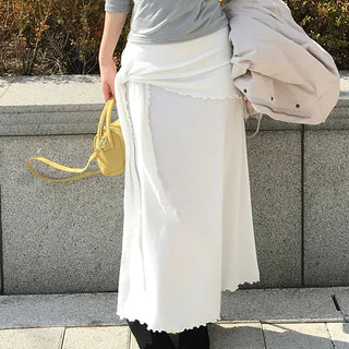 드레이프 프릴 매듭 롱 스커트