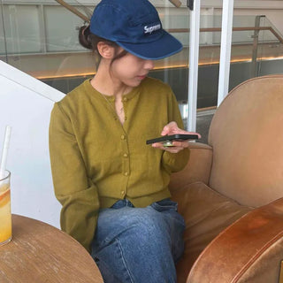 Contrasting Sleeves Round Neck Short Knit Cardigan