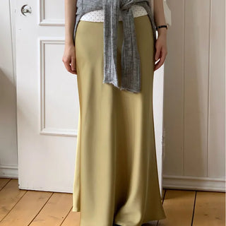 Non-see-through Silk Satin Long Skirt