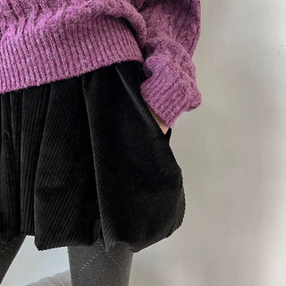 Borain Velvet Corduroy Balloon Mini Skirt