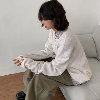 Moroccan Waffle Henley Neck Sweatshirt