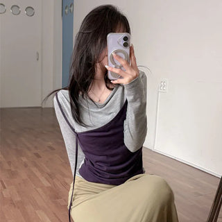 Strepe color-block layered T-shirt