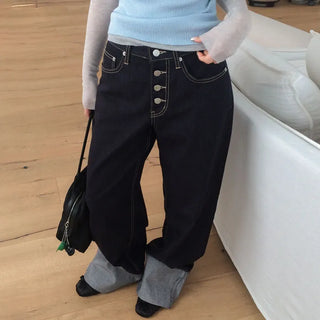 Rité 4-Button Roll-Up Denim Wide Pants