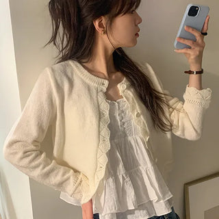 Versia Delicate Fit Button Lace Round Cardigan