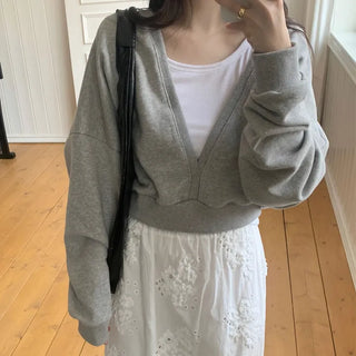 Layered Sleeveless + Deep V-neck Sweatshirt Set