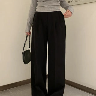 Stretchy Hidden Elastic Waist Two-Pin Tuck Wide Slacks Wrinkle-Free Straight Fit Wedding Guest Look Work Look Uniform Essential Elastic Waist Pants Spring Spring Slacks Transitional Season Autumn
