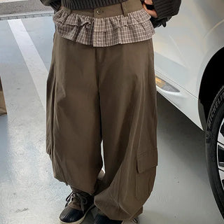 Sion Frill Cargo Wide Cotton Pants