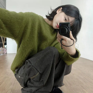 Node Brush Oversized Round Neck Knit