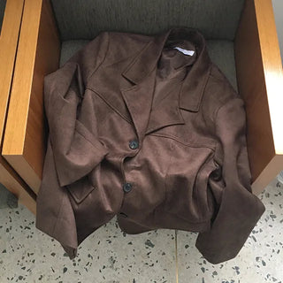 Rivan Collar Button Basic Suede Jacket