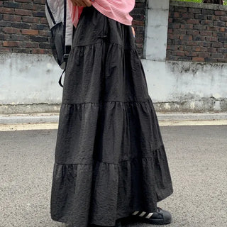 Verbelso tiered ribbon nylon long skirt