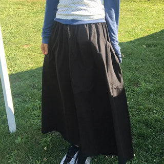 Raonbi Pocket Shirred Cotton Long Skirt